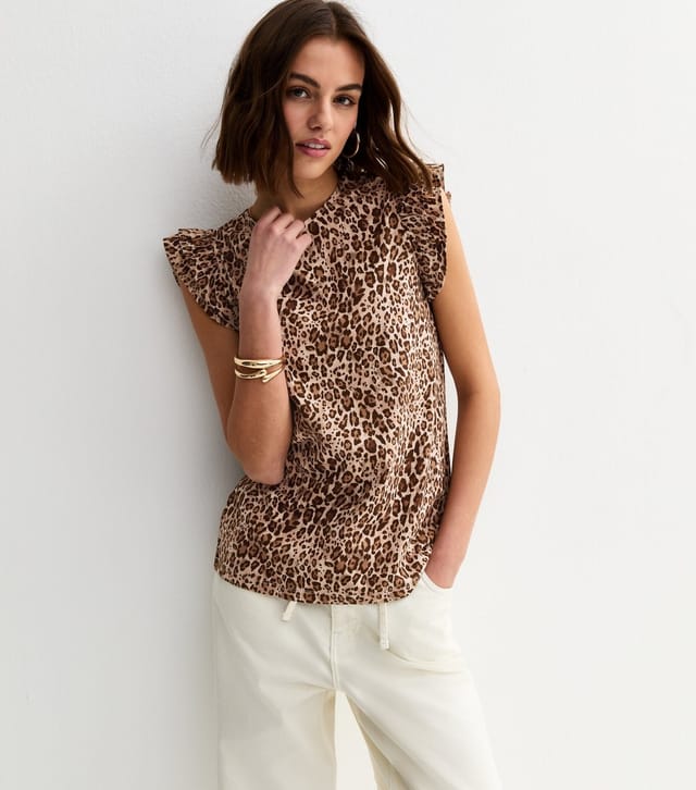 New Look Women's Brown Leopard Print Frill Trim Top New Look - 2