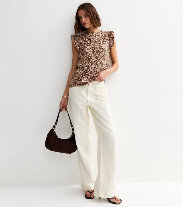 New Look Women's Brown Leopard Print Frill Trim Top New Look - 3