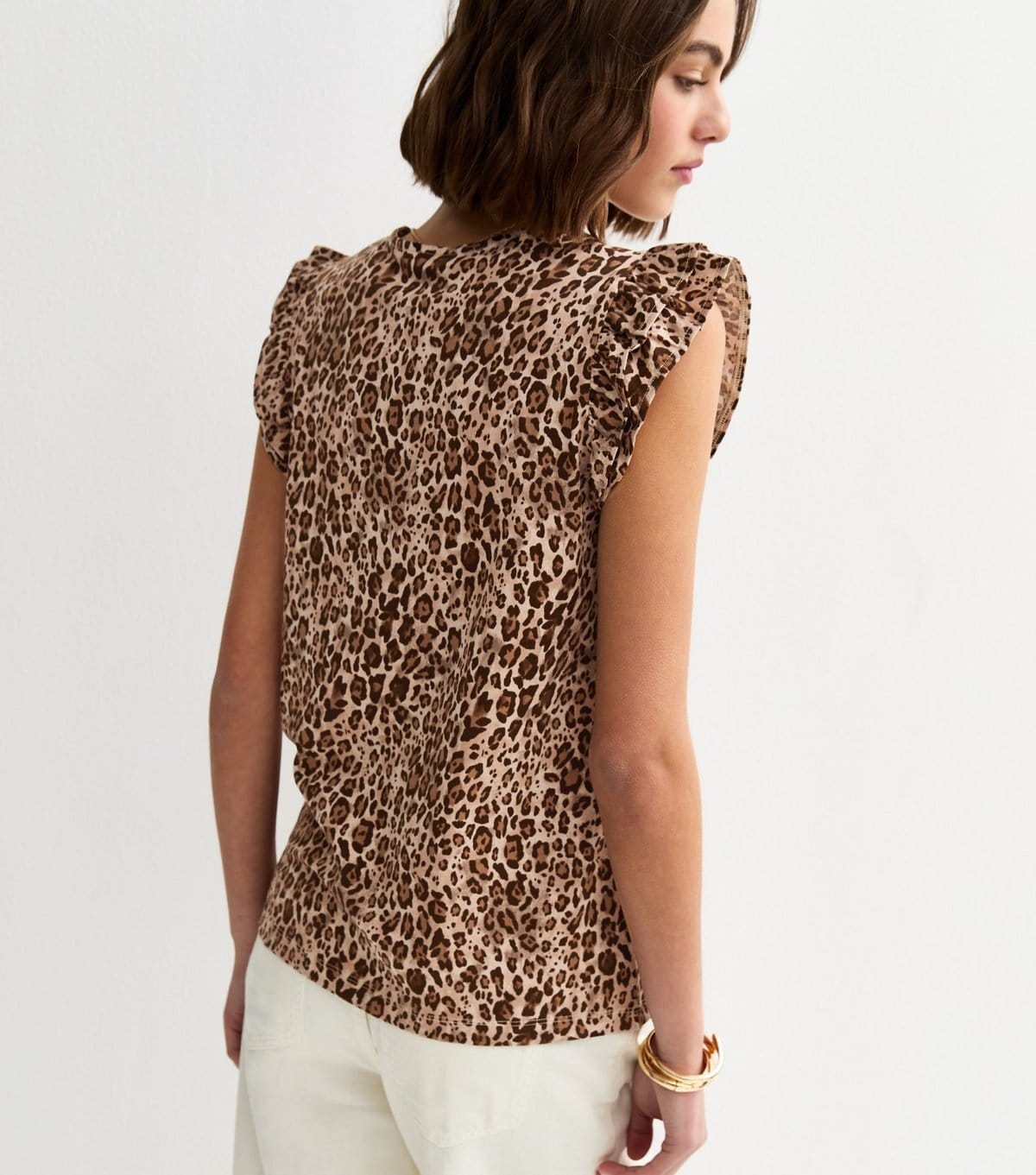 New Look Women's Brown Leopard Print Frill Trim Top New Look - 4