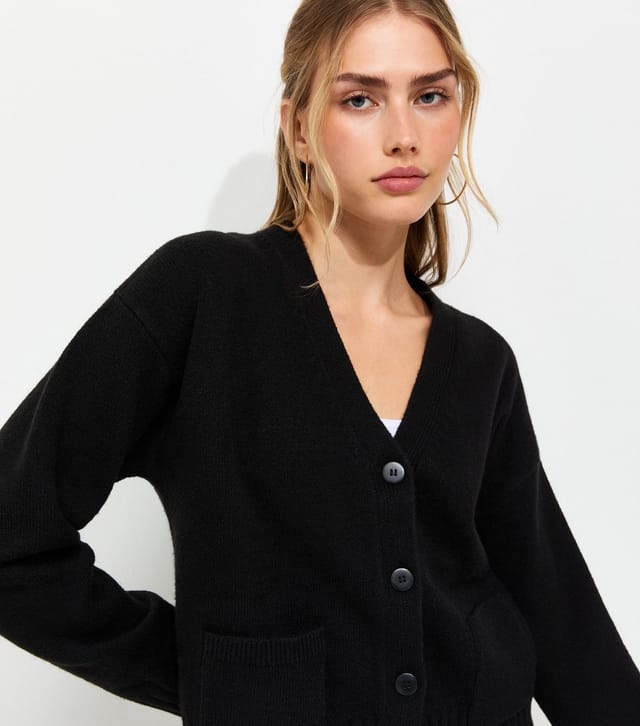 New Look Women's Black Knitted Meet The Jean Pocket Cardigan New Look - 2