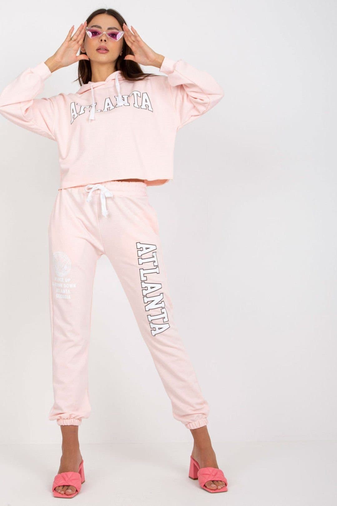 Love Lace Love Lace Women's Hooded Sweatshirt & High Waist Pant Set in Pink