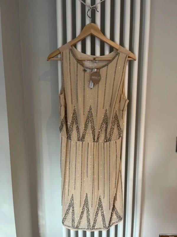 Apricot Beige Embellished Mini Dress