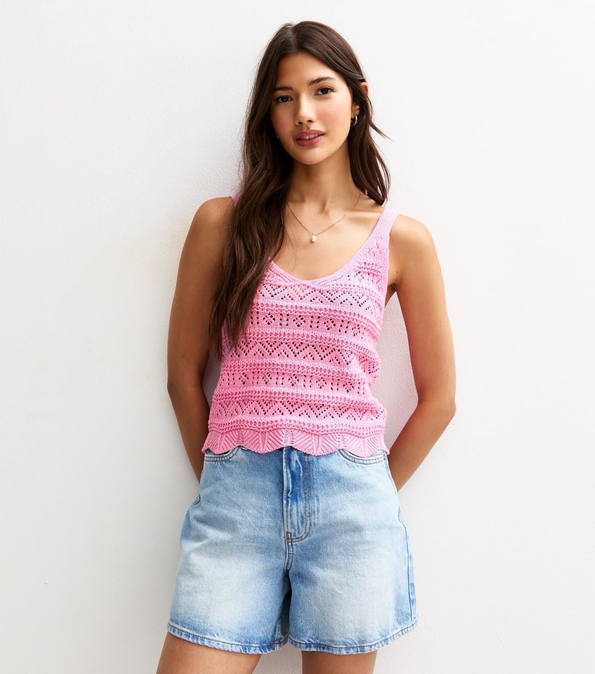 Sunshine Soul Women's Pink Crochet Pointelle Knit Top Sunshine Soul New Look