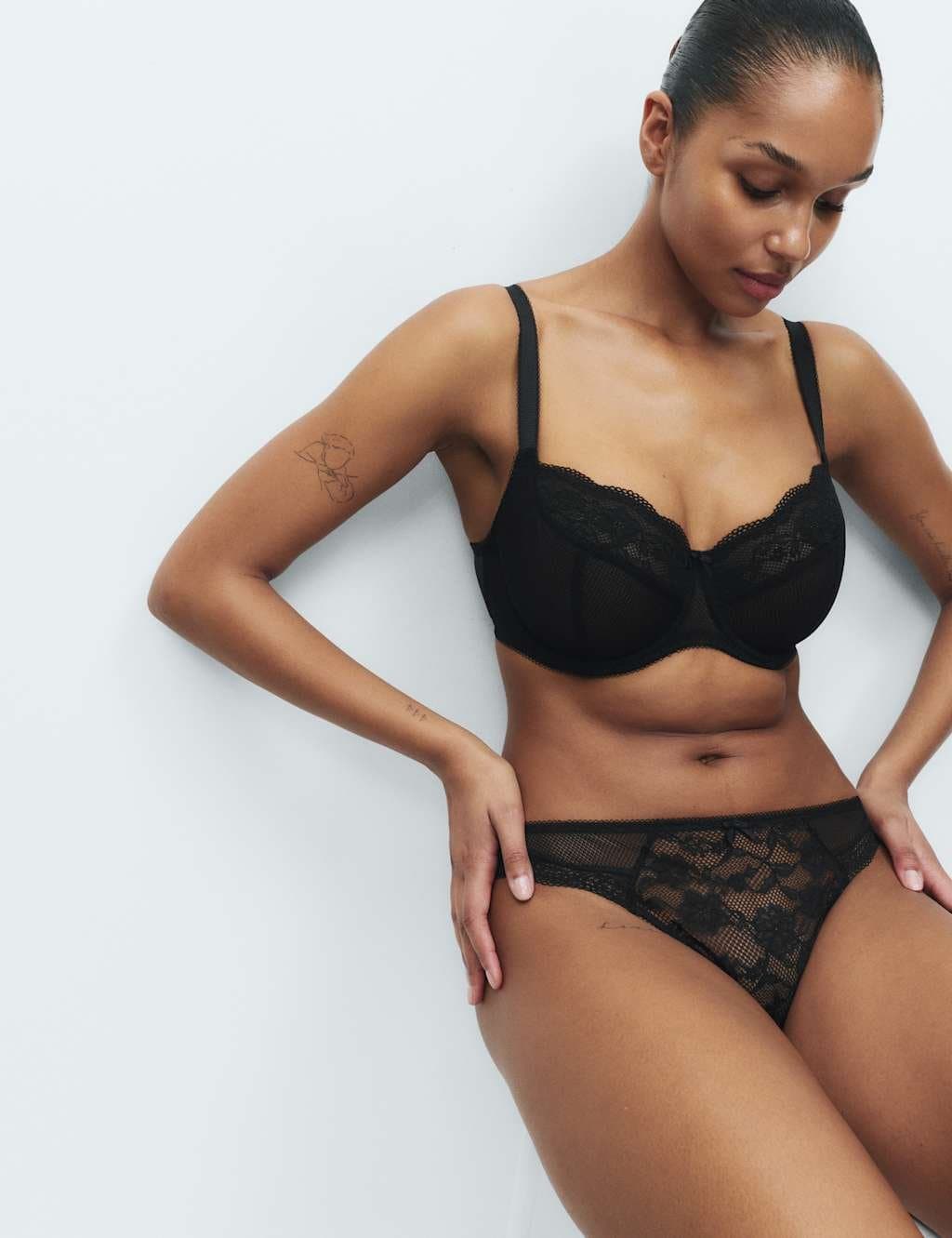 Marks & Spencer M&S Jasmine Lace Wired Balcony Bra F-H Black