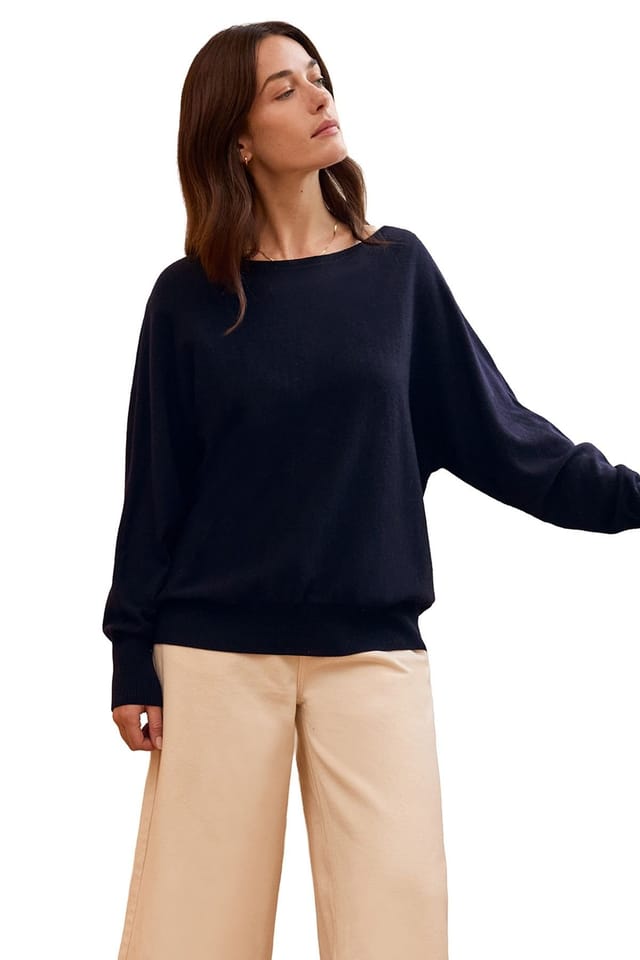 Celtic & Co Celtic & Co Women's Fine Knit Merino Relaxed Sweater in Dark Navy - 3