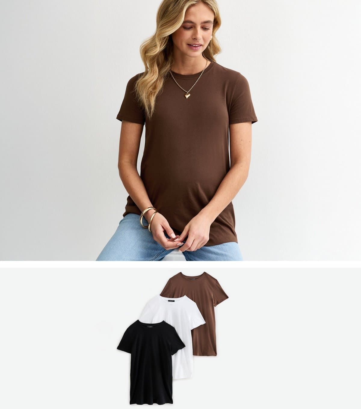 New Look Women's Maternity Pack of 3 Brown Crew Neck T-Shirts New Look