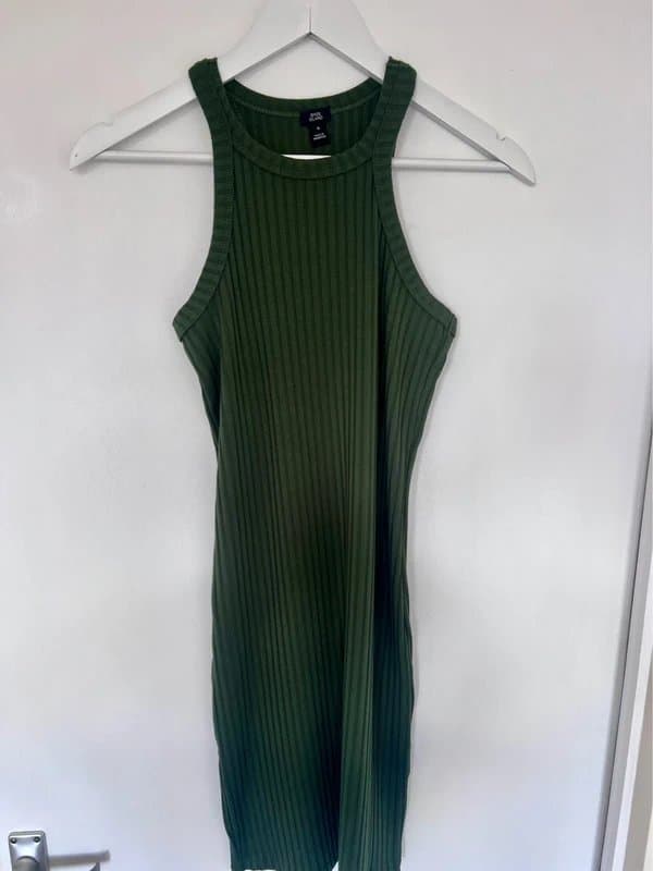 New Look New Look Khaki Green Ribbed Halter Dress