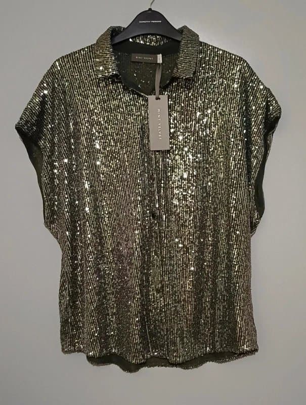 Mint Velvet Mint Velvet Khaki Sequin Shirt - size XL/18
