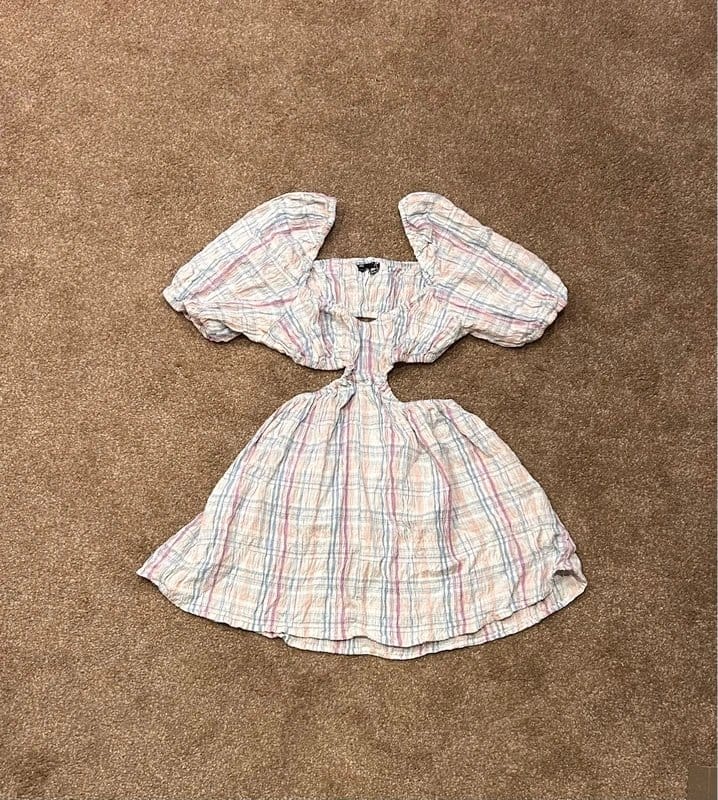 ASOS Pastel Plaid Puff Sleeve Mini Dress