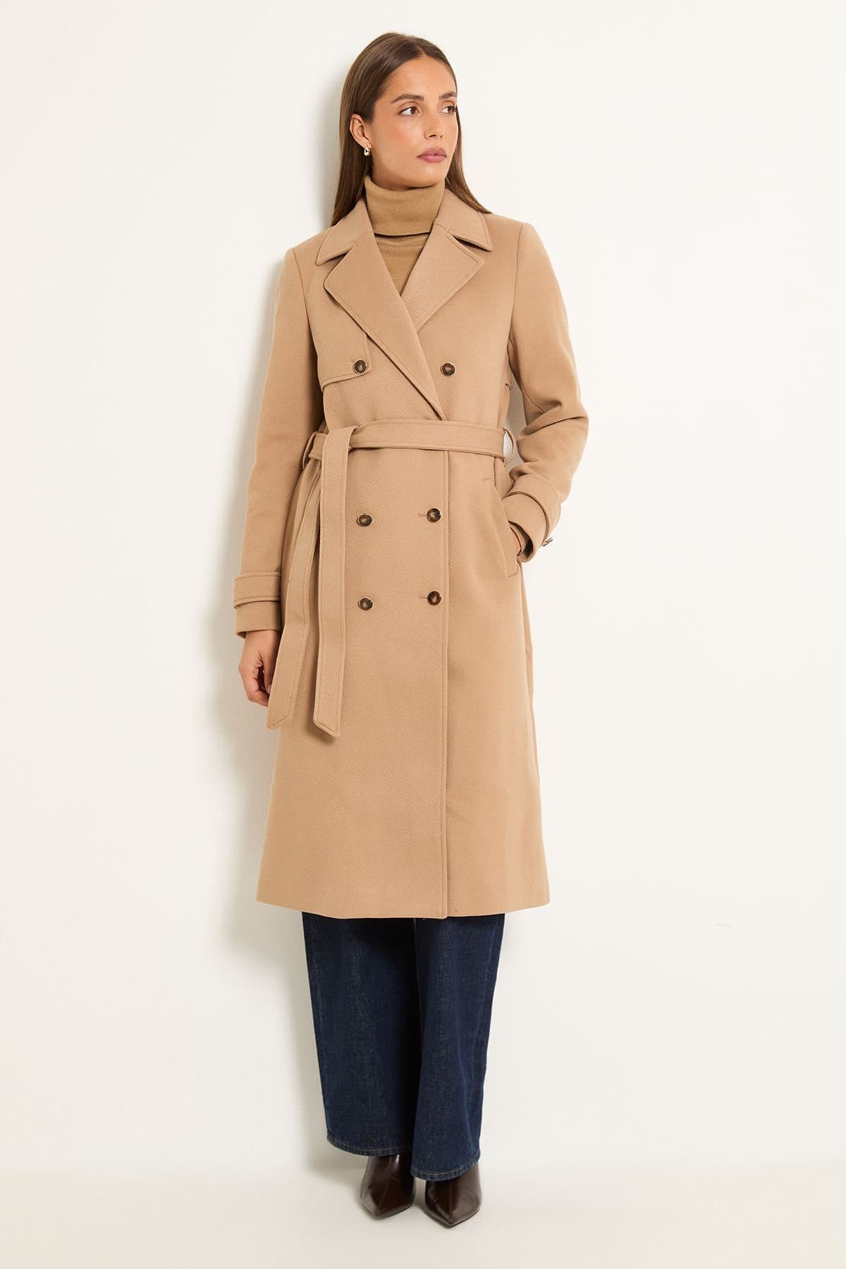 Wallis Wallis Women's Twill Trench Coat in Camel
