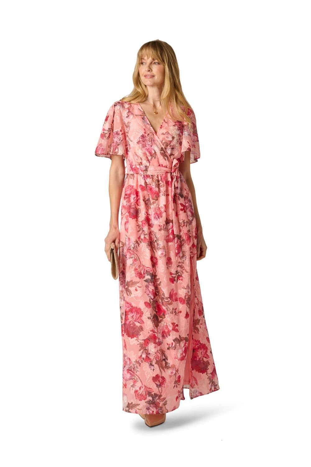 Adrianna Papell Adrianna Papell Women's Print Embroidery Wrap Dress in Pale Pink