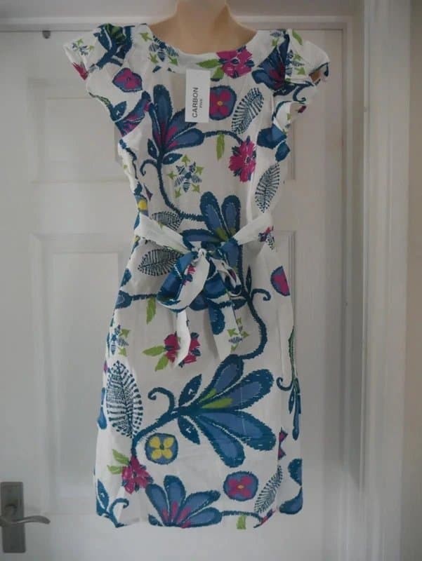 Carbon Carbon Dress Ladies Size 12 Multicoloured Floral Cotton Summer Holiday TeaDress Sundress Bold Flower