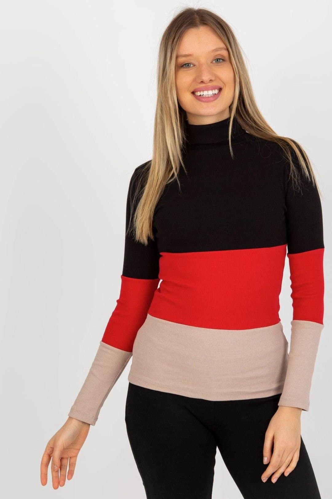 Love Lace Love Lace Black Ribbed Turtleneck Sweater in Tri Color