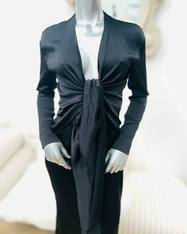 Karen Millen Karen Millen Black Crepe Tie Front Midi Dress 8