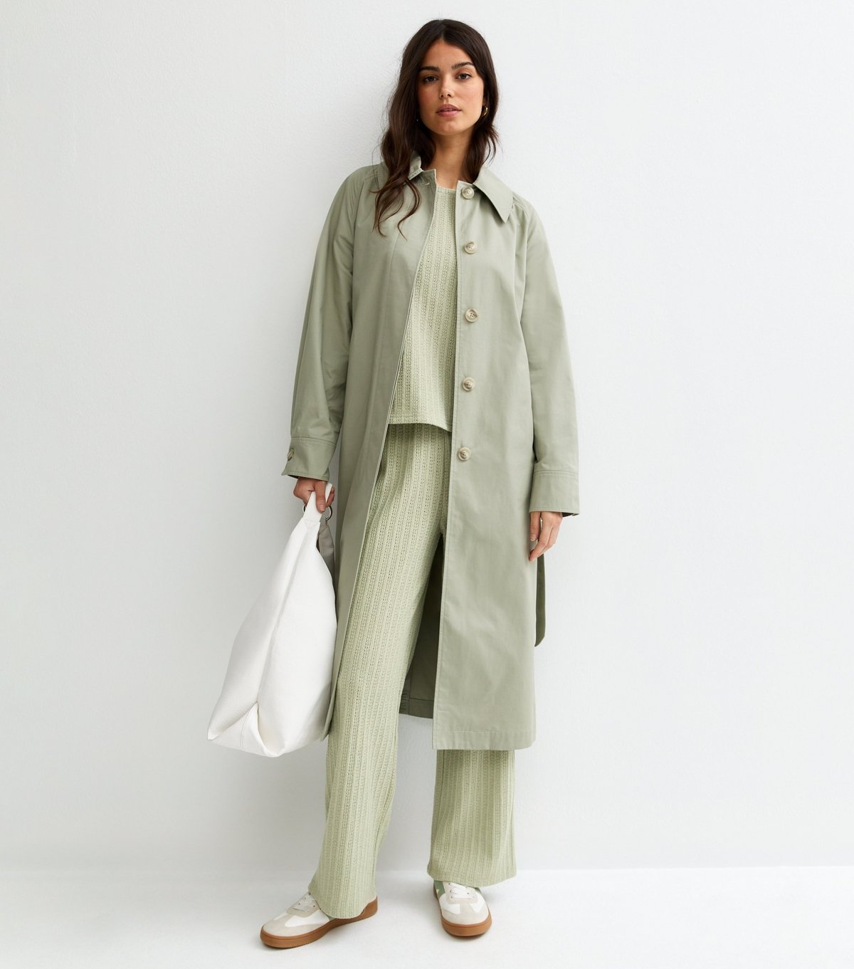 New Look Women's Light Green Textured Soft Touch Trousers New Look - 1