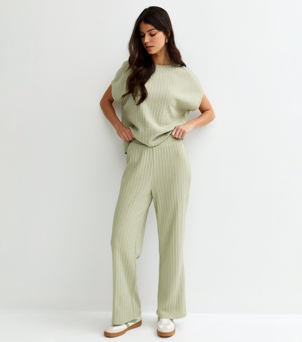 New Look Women's Light Green Textured Soft Touch Trousers New Look - 2