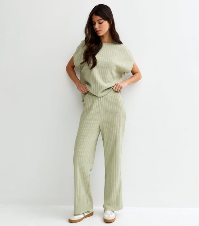 New Look Women's Light Green Textured Soft Touch Trousers New Look - 2