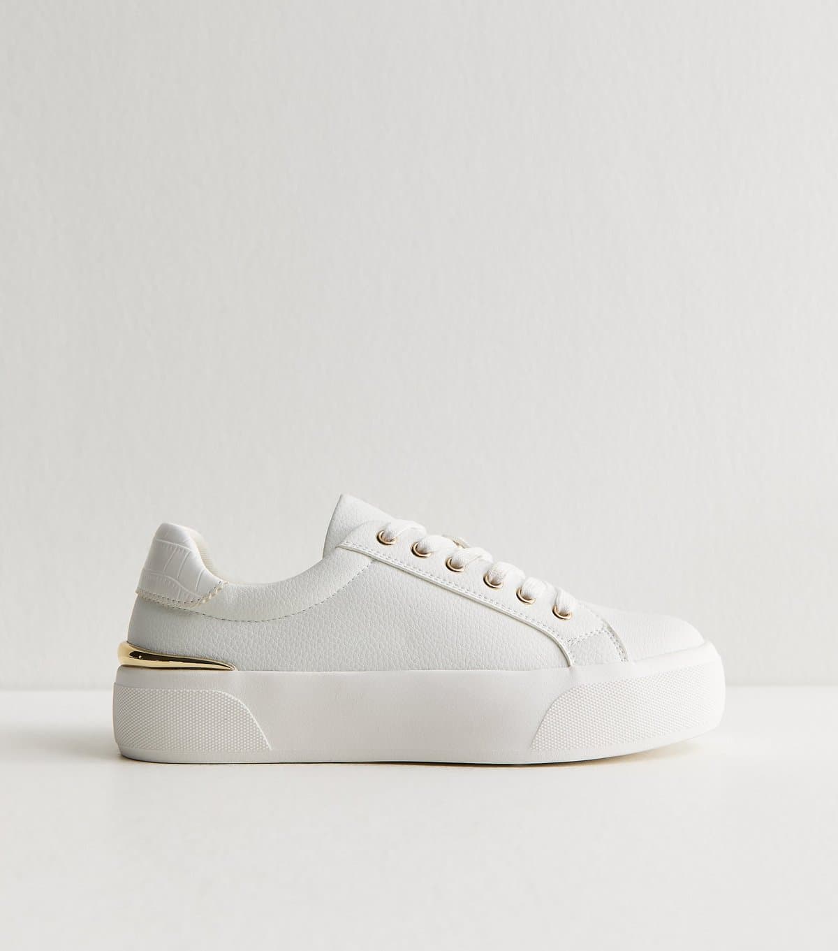 New Look Women's White and Gold Platform Trainers New Look