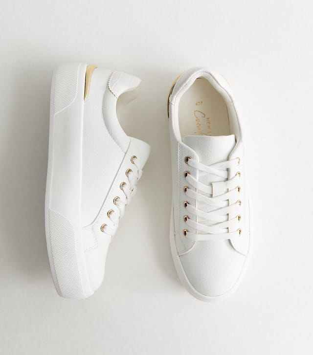 New Look Women's White and Gold Platform Trainers New Look - 3