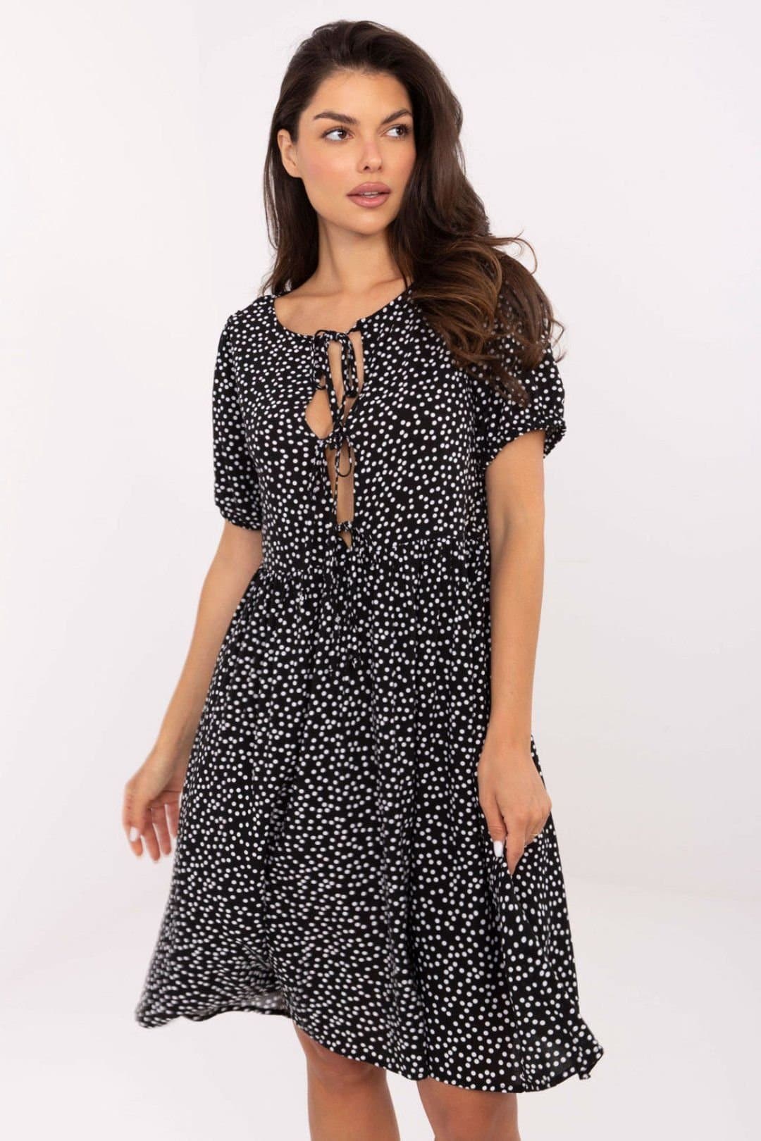 Love Lace Love Lace Women's Summer Flared Viscose Dress with Front Tie in Black