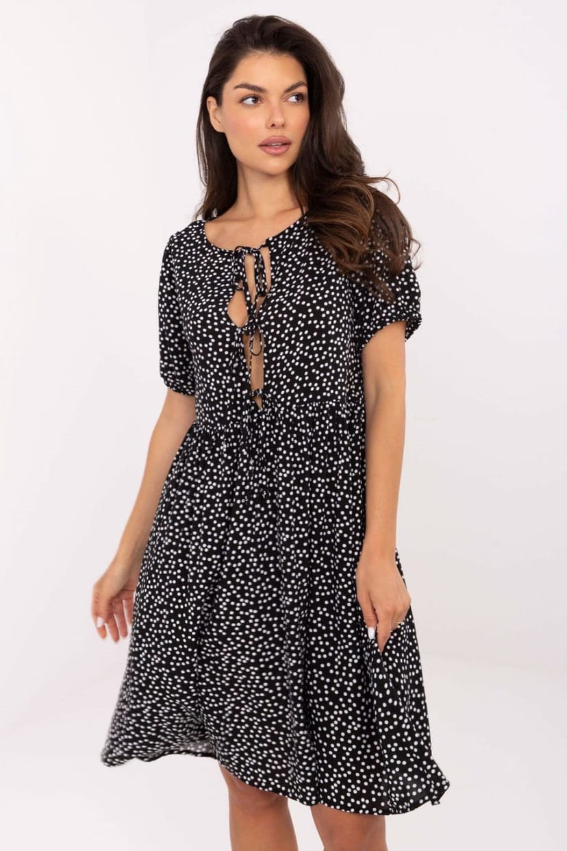 Love Lace Love Lace Women's Summer Flared Viscose Dress with Front Tie in Black - 1