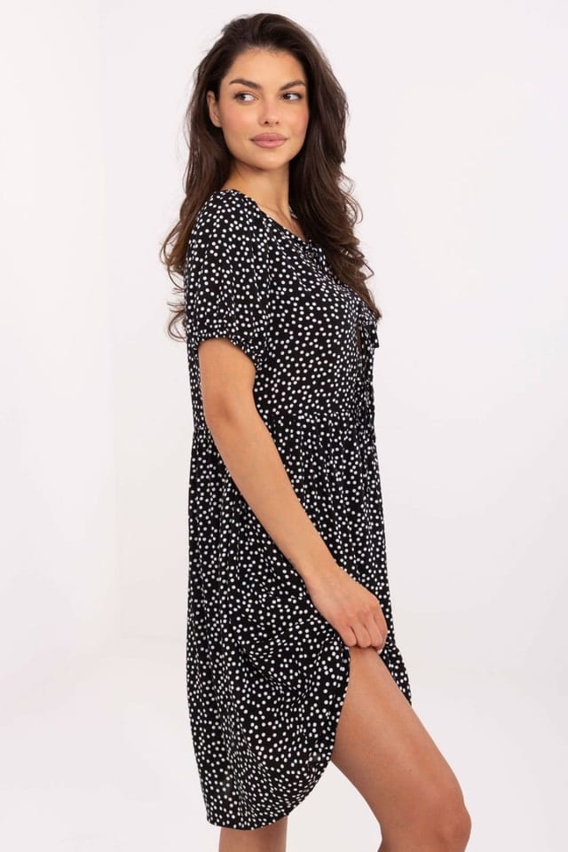 Love Lace Love Lace Women's Summer Flared Viscose Dress with Front Tie in Black - 2