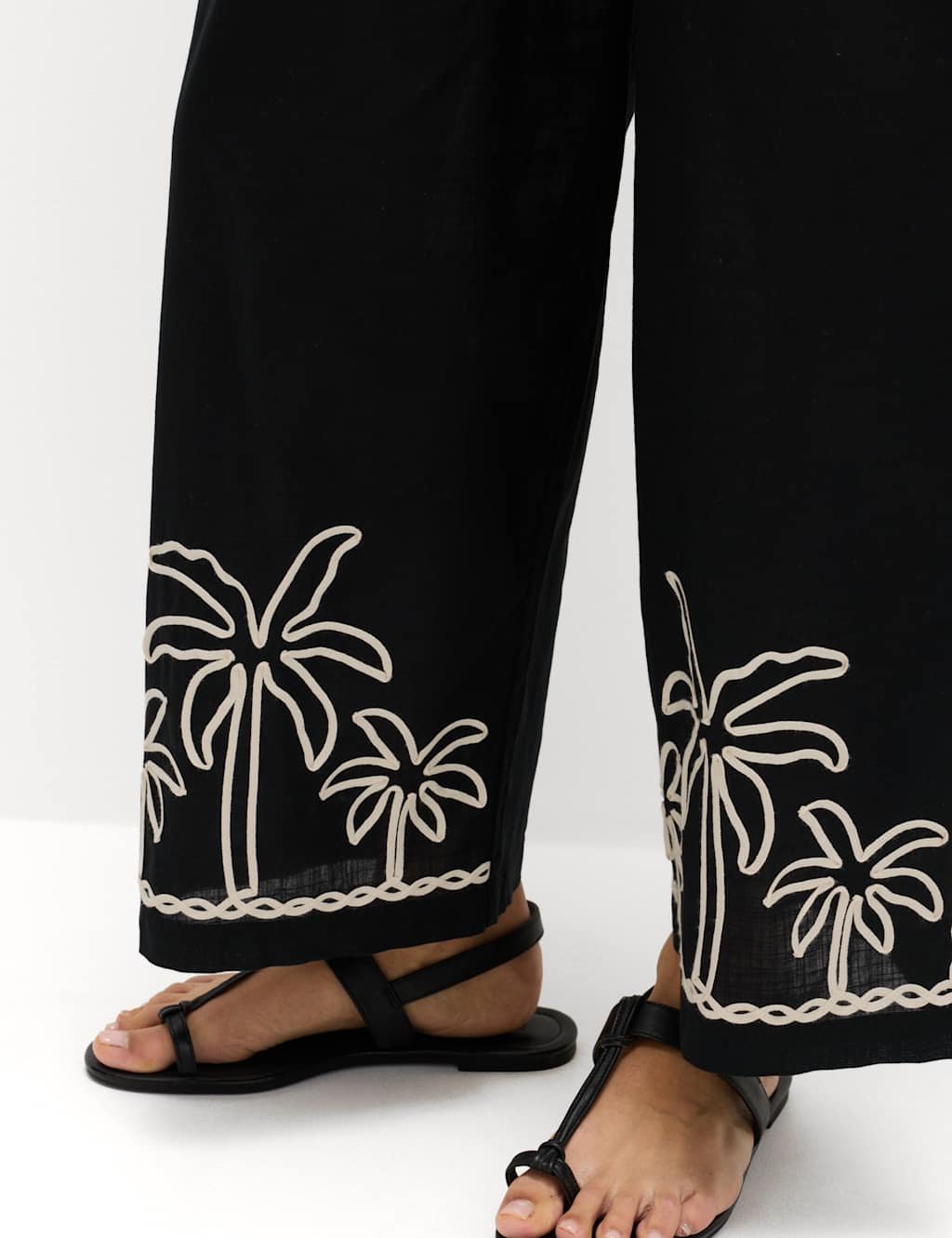 Marks & Spencer M&S Pure Cotton Embroidered Beach Trousers Black Mix - 2