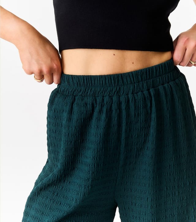 Gini London Women's Green Textured Elasticated Wide Trousers Gini London New Look - 2