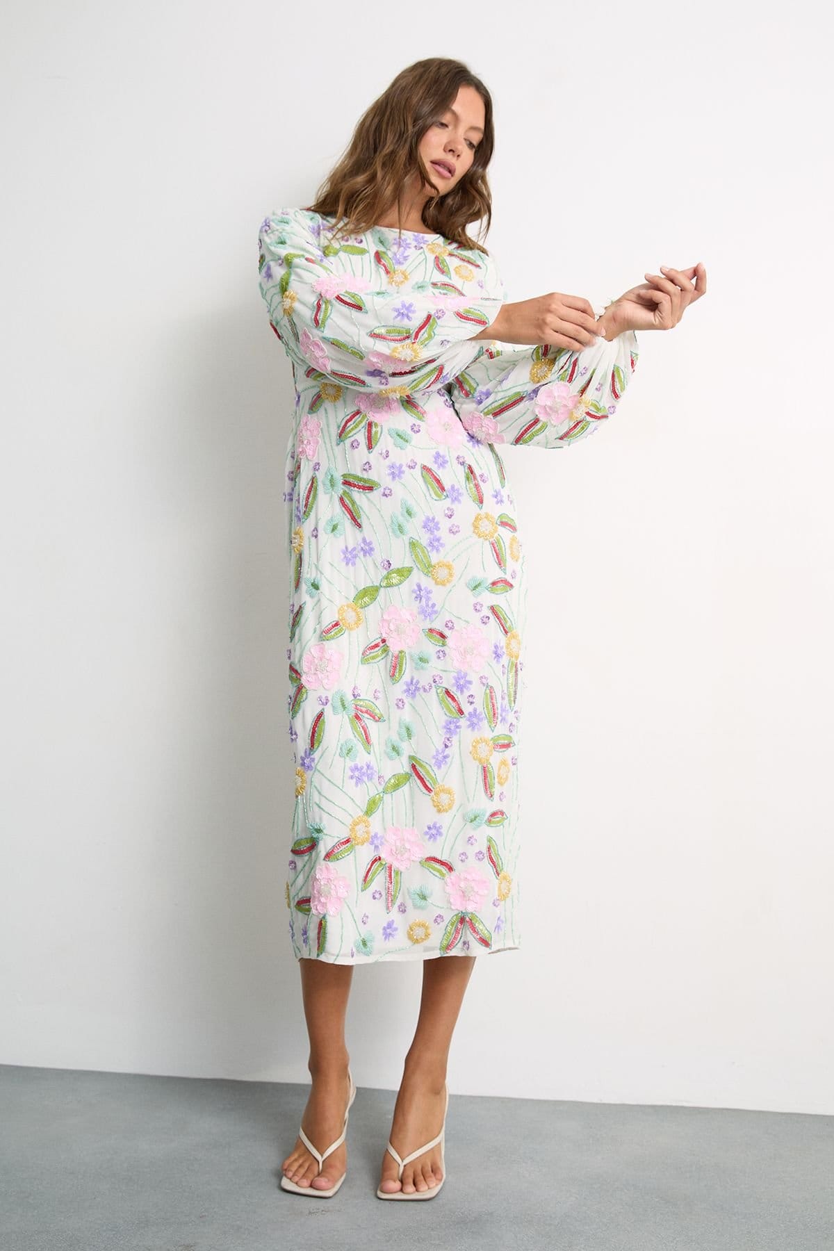 Warehouse Warehouse Women's Embellished Long Sleeve Midi Dress - 4