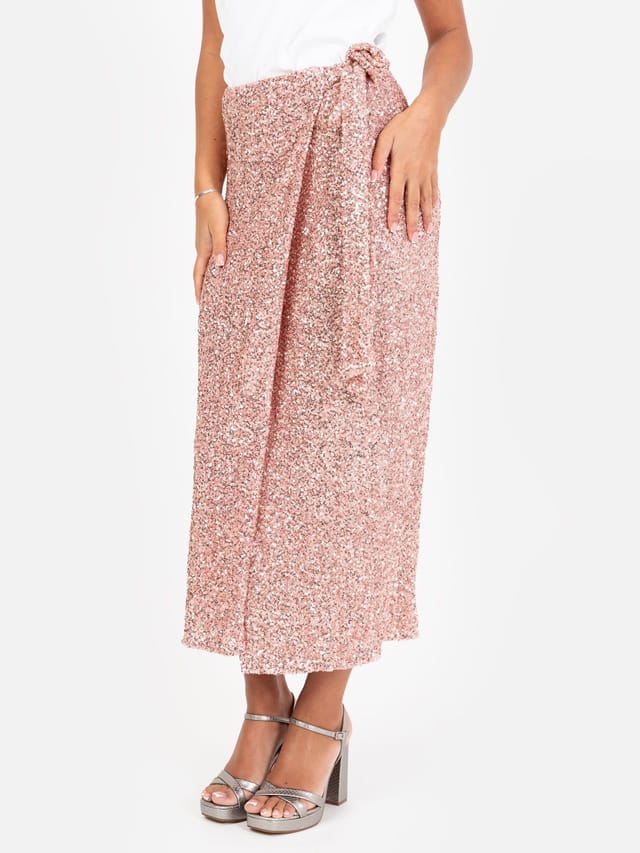 Maya Deluxe Maya Deluxe Women's Fully Embellished Wrap Midi Skirt in Pink - 2