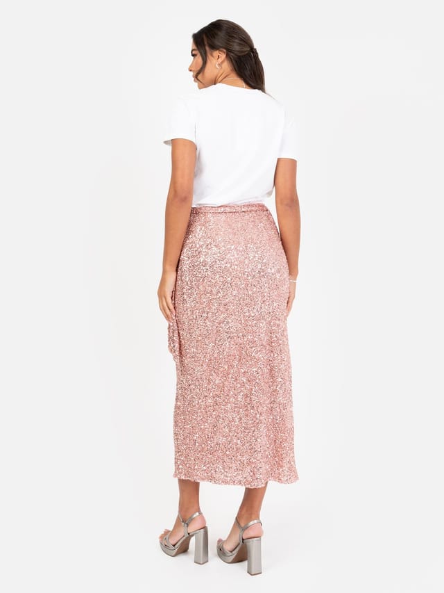 Maya Deluxe Maya Deluxe Women's Fully Embellished Wrap Midi Skirt in Pink - 3