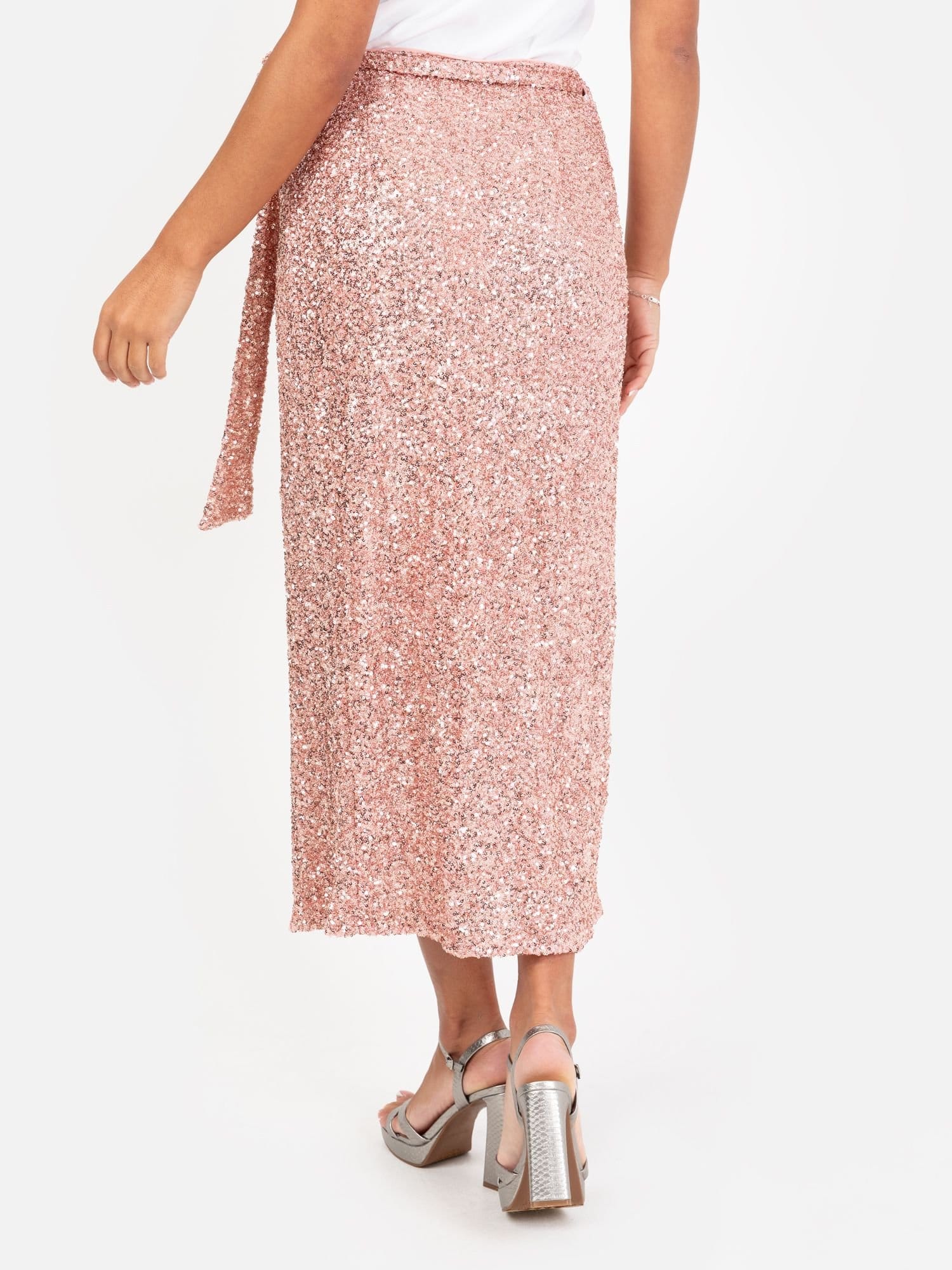 Maya Deluxe Maya Deluxe Women's Fully Embellished Wrap Midi Skirt in Pink - 4