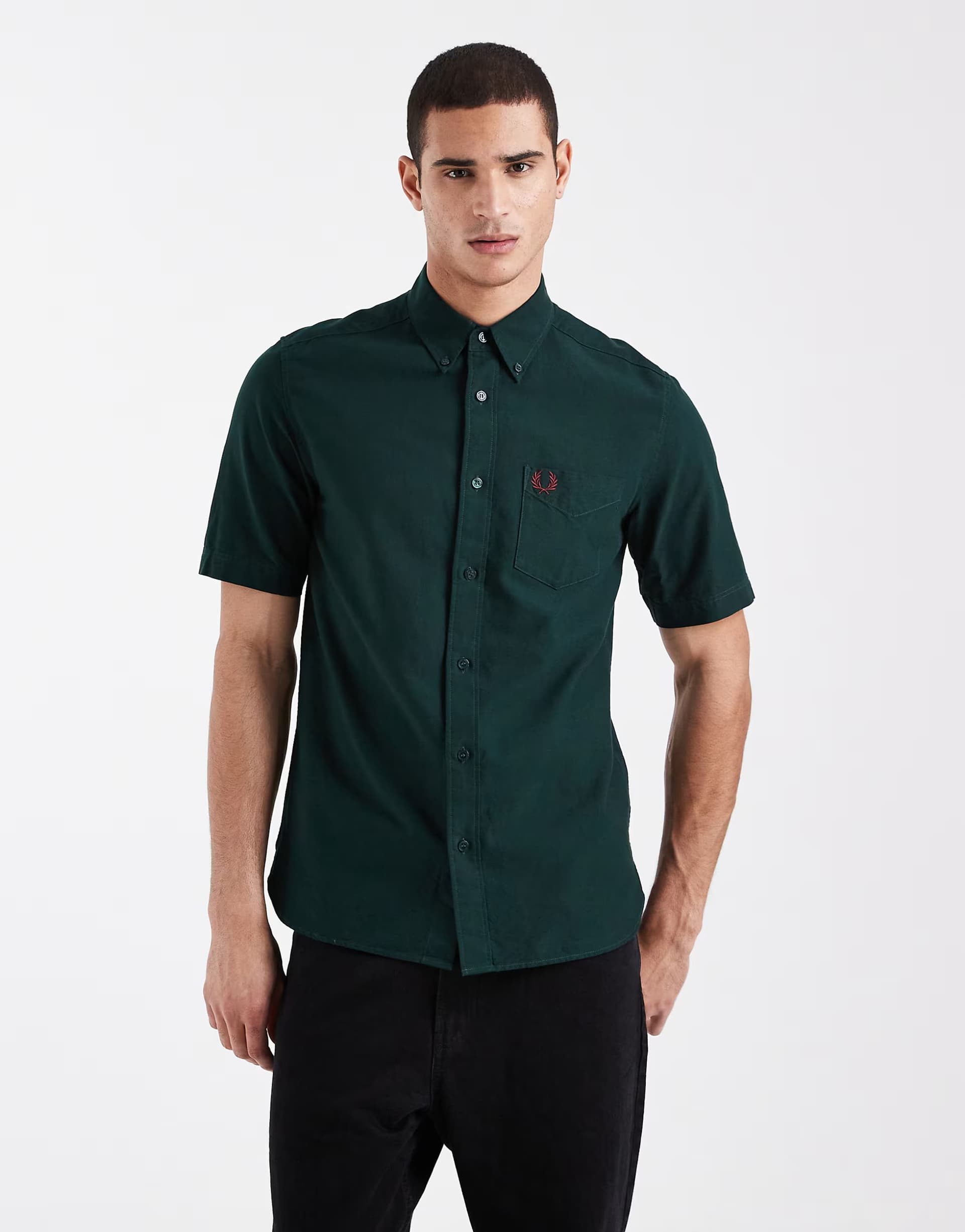 ASOS Fred Perry Oxford logo shirt in dark green