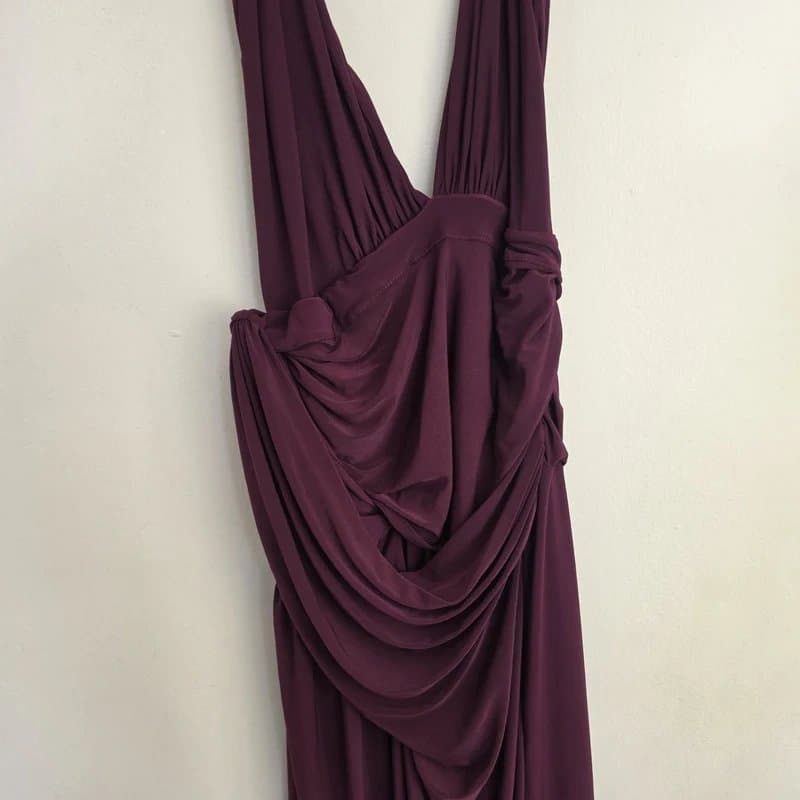 Club L London Club L London Tilly Burgundy Extreme Plunge-Neck Maxi Dress Wrap And Ruched UK12