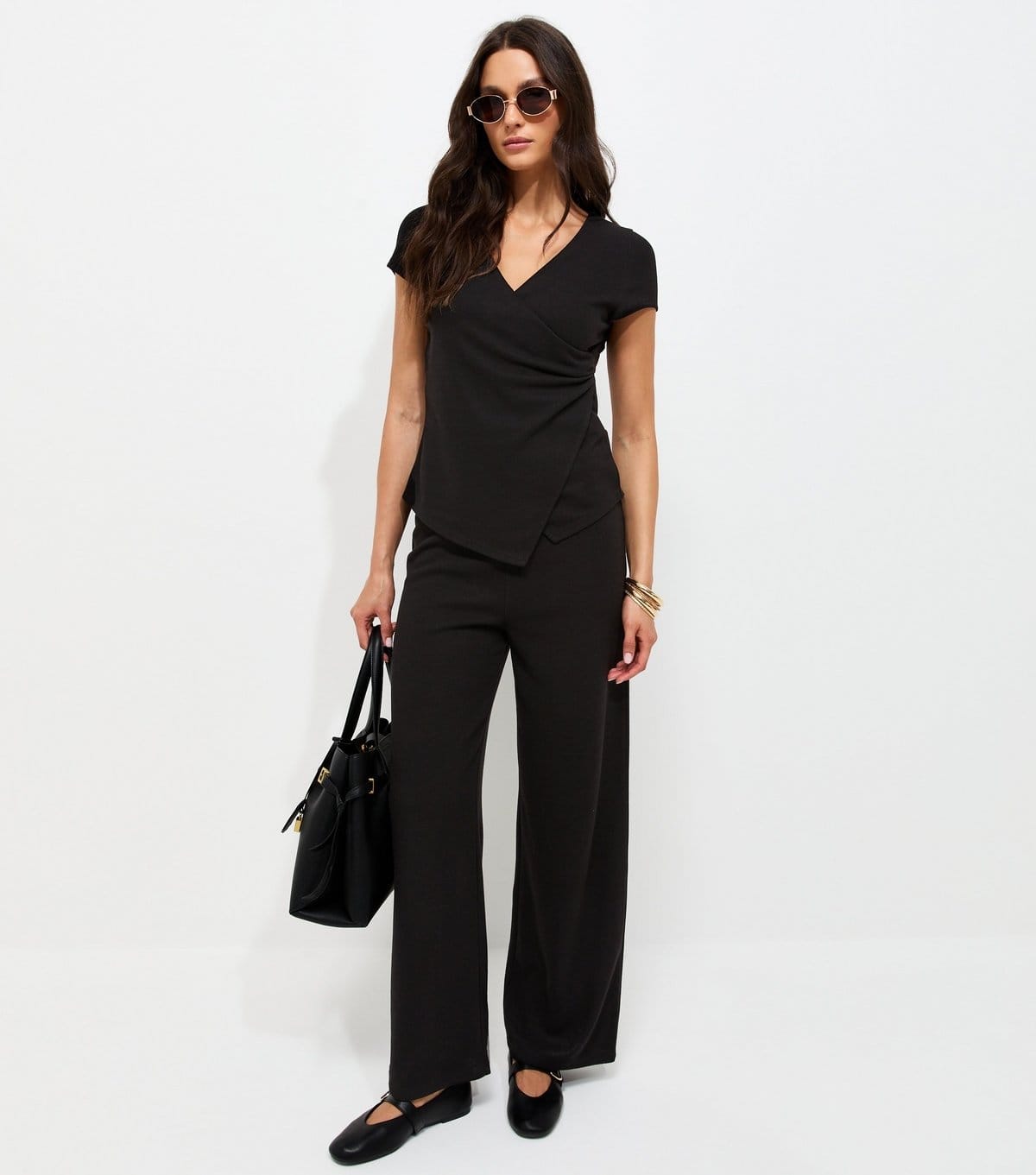 New Look Women's Black Soft Touch Wrap Cap Sleeve Top New Look - 1