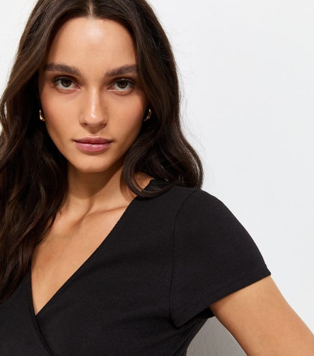 New Look Women's Black Soft Touch Wrap Cap Sleeve Top New Look - 2