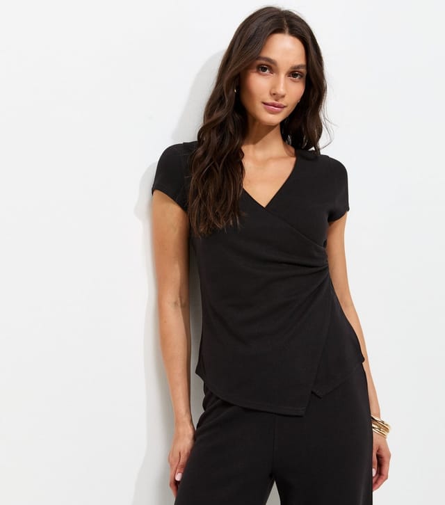 New Look Women's Black Soft Touch Wrap Cap Sleeve Top New Look - 3