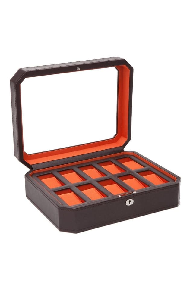 Wolf WOLF Men's Windsor 10 Piece Watch Box in Brown - 3