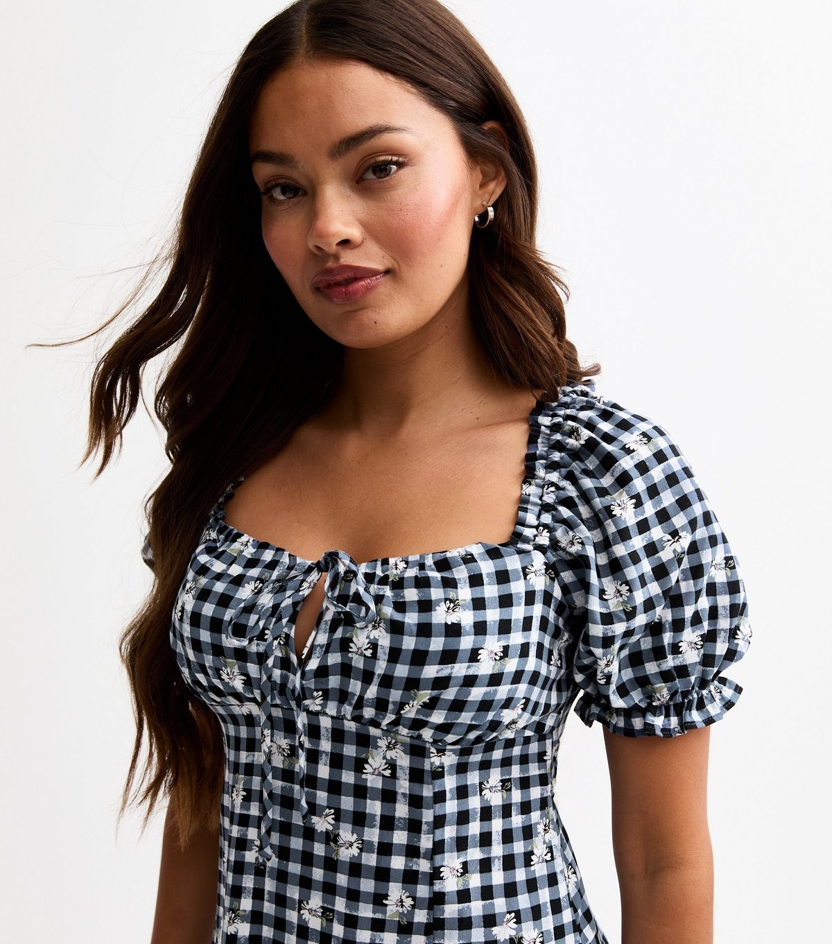 New Look Women's Petite Blue Gingham Print Milkmaid Mini Dress New Look - 2
