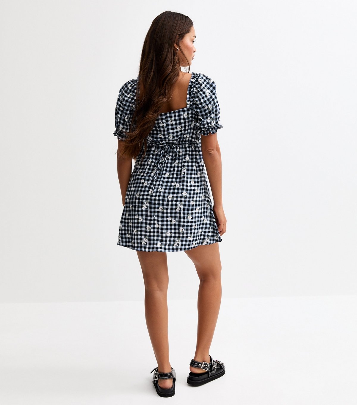 New Look Women's Petite Blue Gingham Print Milkmaid Mini Dress New Look - 4