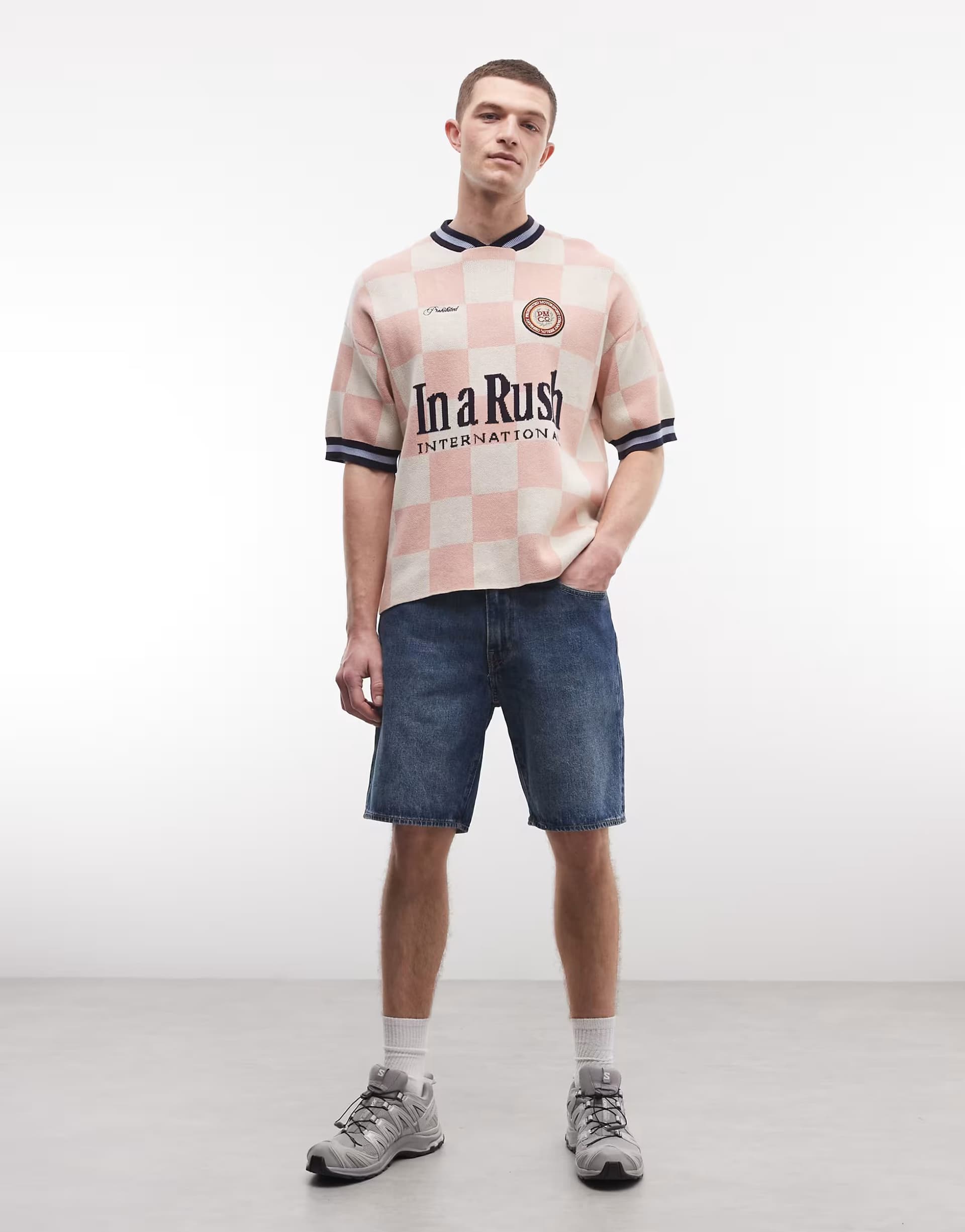 ASOS Prohibited victory knitted short sleeve jumper in pink