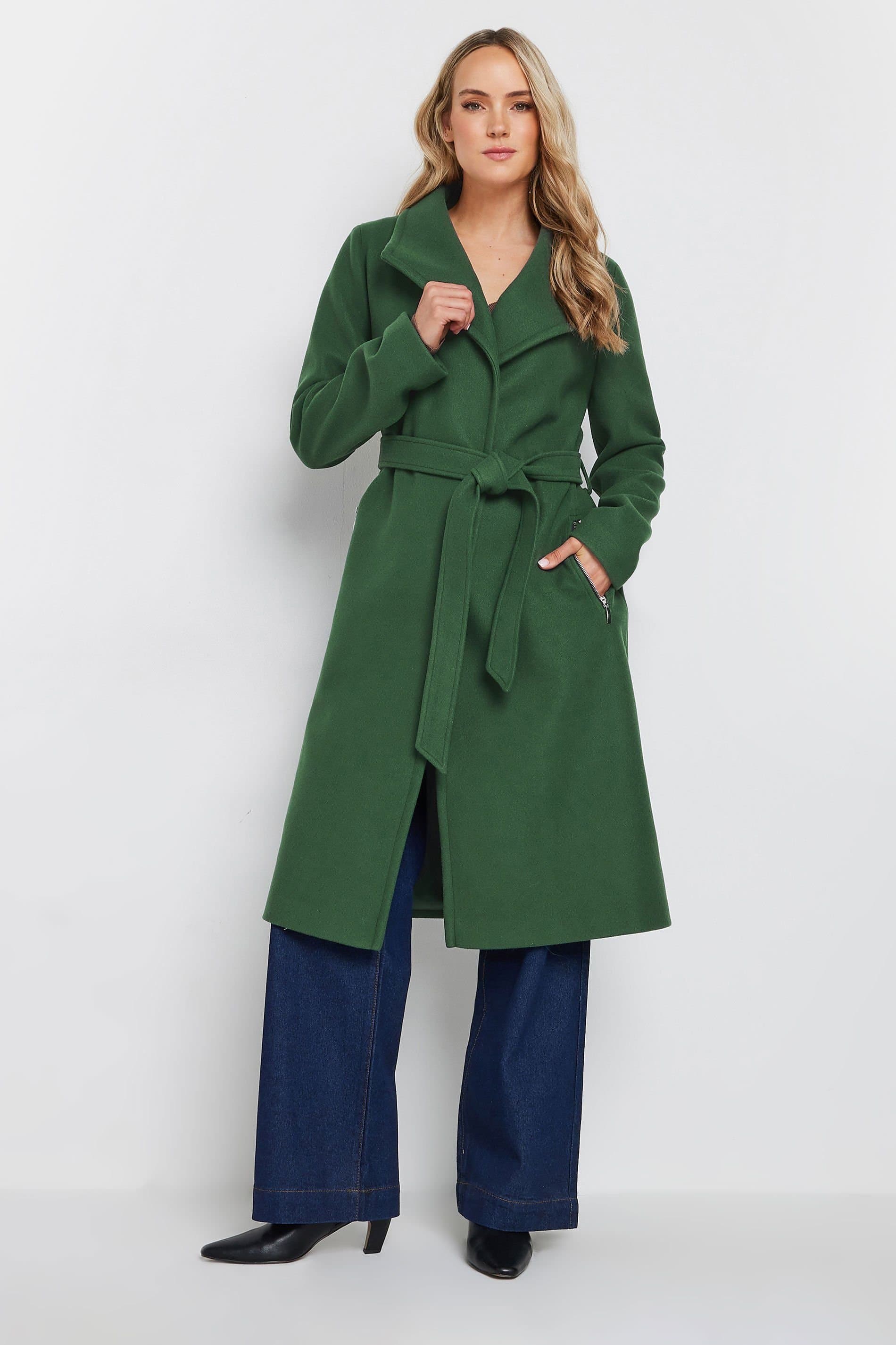 Long Tall Sally Long Tall Sally Women's Tall Wrap Formal Coat in Dark Green