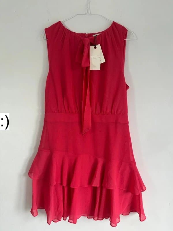 Ted Baker Ted baker dress new cerise pink chiffon £180 short tank occasion 12 size 3