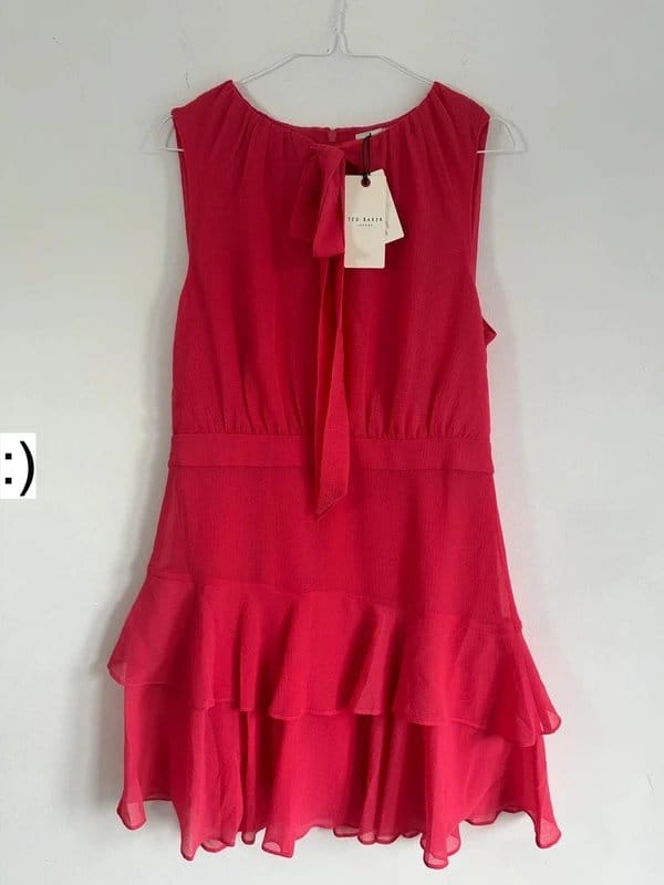 Ted Baker Ted baker dress new cerise pink chiffon £180 short tank occasion 12 size 3 - 1