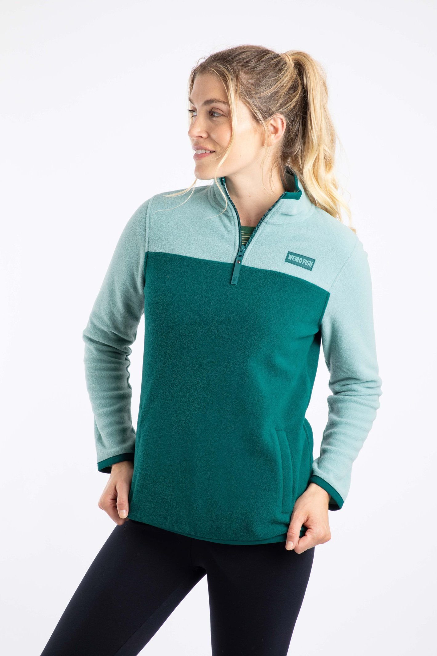 Weird Fish Weird Fish Women's Rowan Colour Block Microfleece in Bottle Green - 2