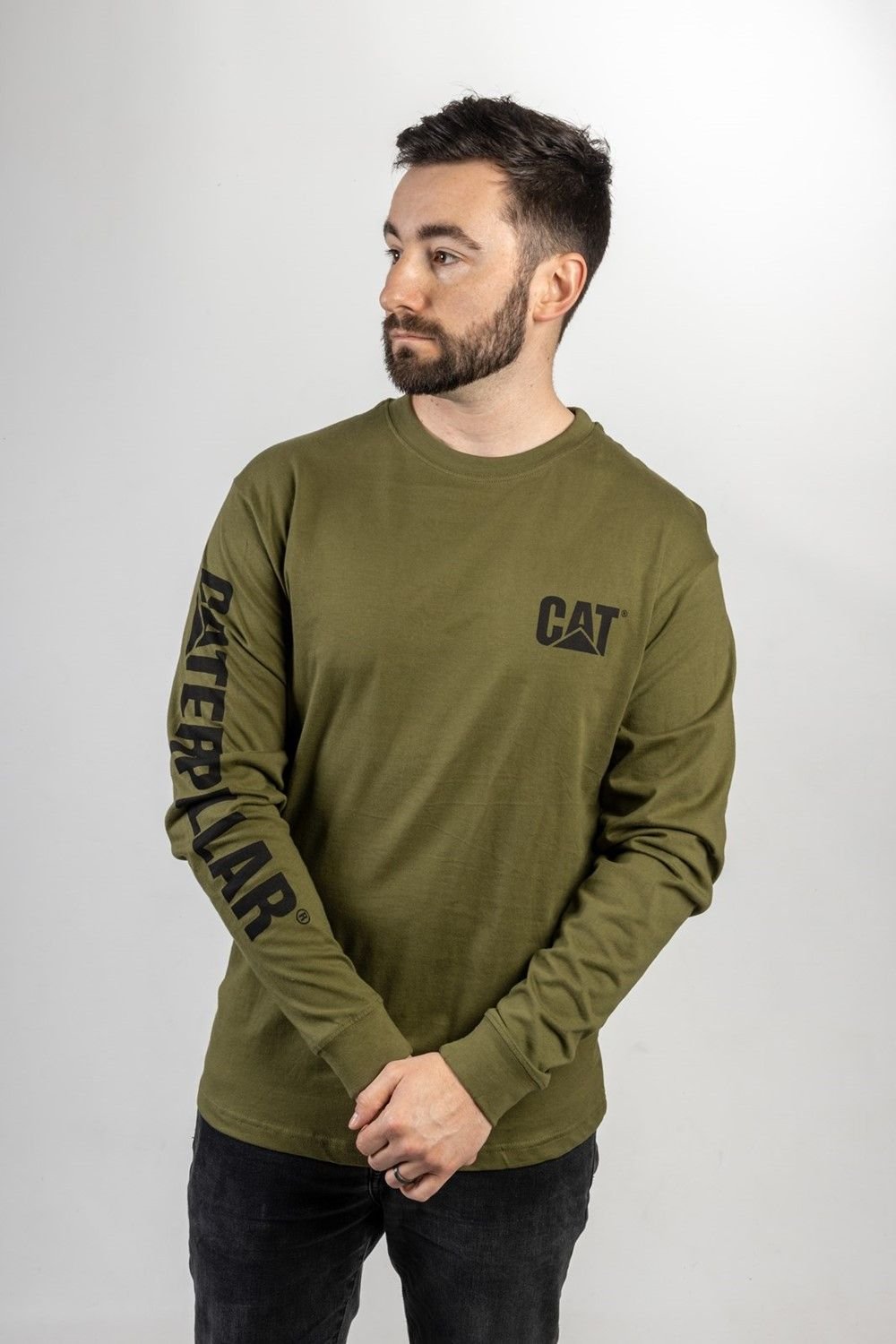 Caterpillar Caterpillar Men's Trademark Banner Long Sleeve T-Shirt in Green - 3