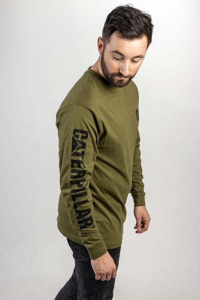 Caterpillar Caterpillar Men's Trademark Banner Long Sleeve T-Shirt in Green - 3