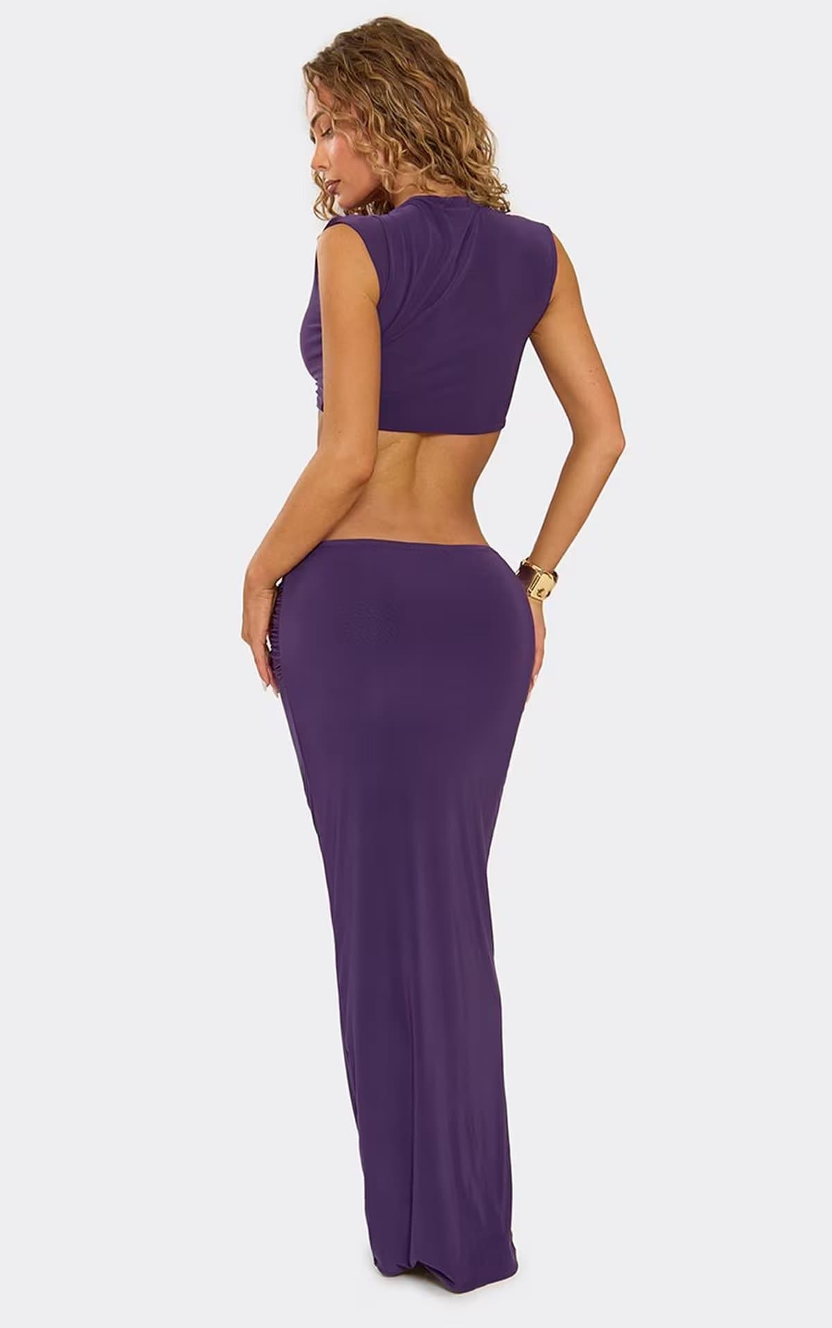 EGO Low Waist Ruched Maxi Skirt In Purple, Women's Size UK 6