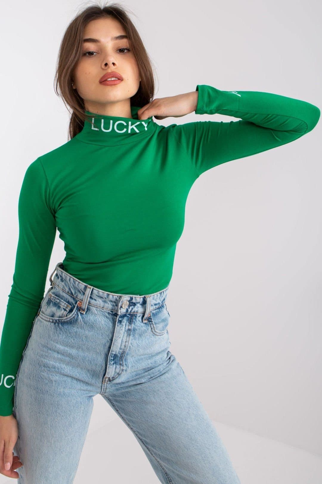 Love Lace Love Lace Green Cotton Turtleneck Blouse With Lettering