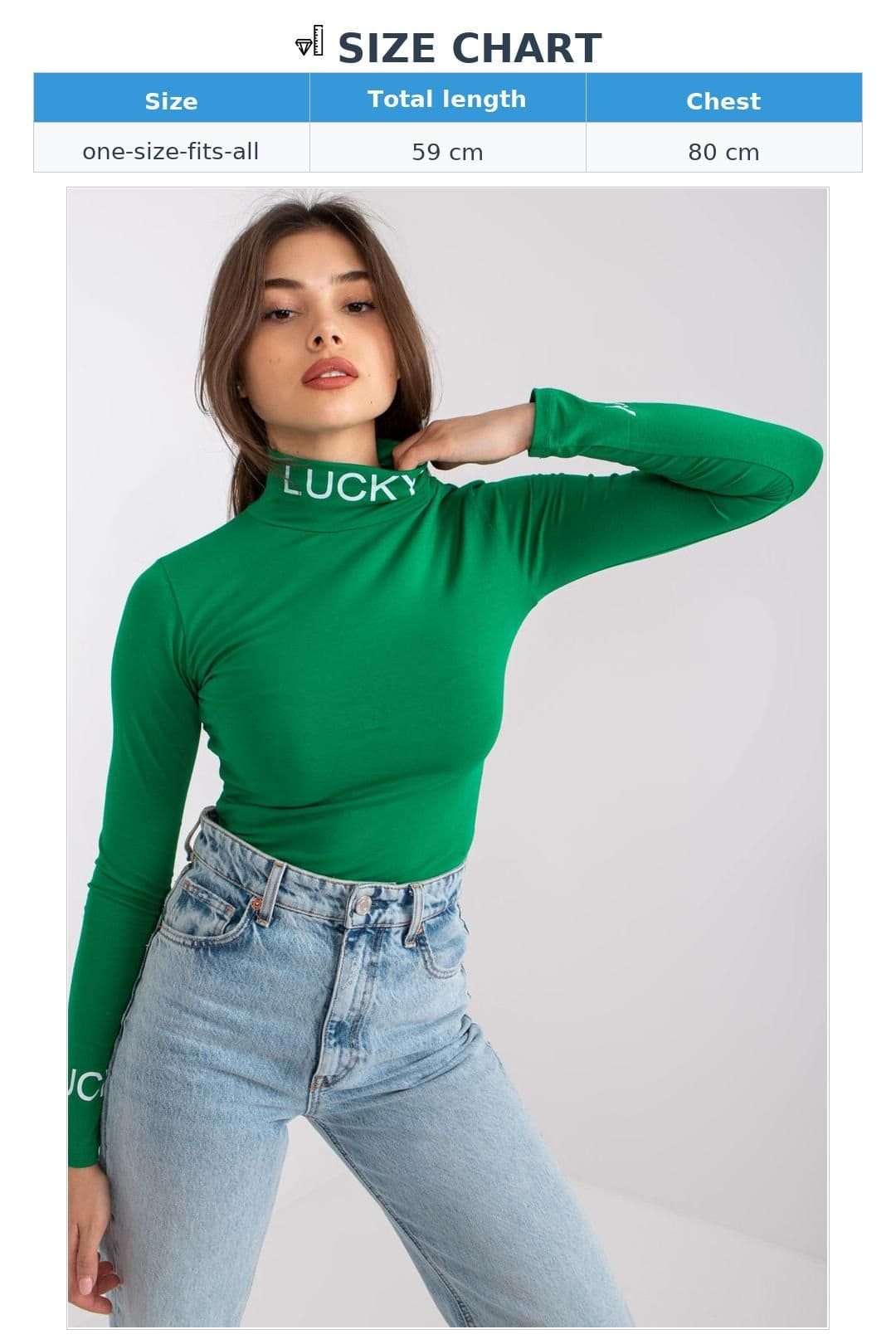 Love Lace Love Lace Women's Fitted Cotton Turtleneck Blouse With Lettering in Green - 4